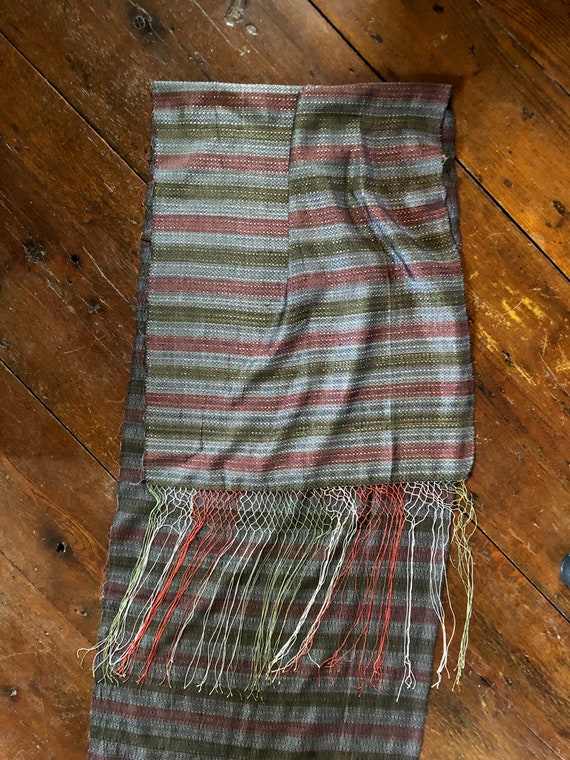 Vintage 40's Scarf Silk Woven Bureau Scarf Fringe