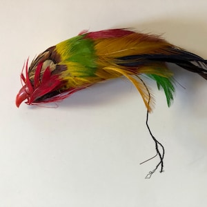 40's Feathered Bird Embellishment Hat and Costume Supply Red Beak Multicolor Feathers
