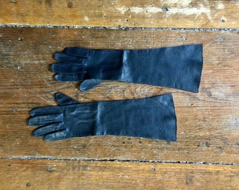 50's Leather Black Gloves Unlined Lush 3/4 Length Gloves