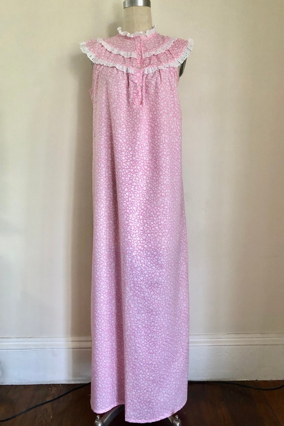 1970s Lanz Nightgown Pink Lace Trim Maxi Lingerie - image 2