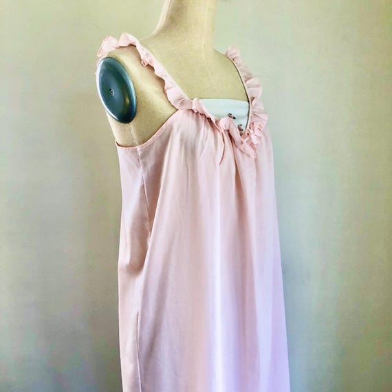 70s Nightgown Pink Lingerie Ruffles Sleeveless Se… - image 3