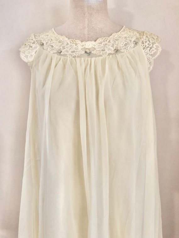 70's Nylon Nightgown Yellow Lingerie Lined Lace T… - image 2