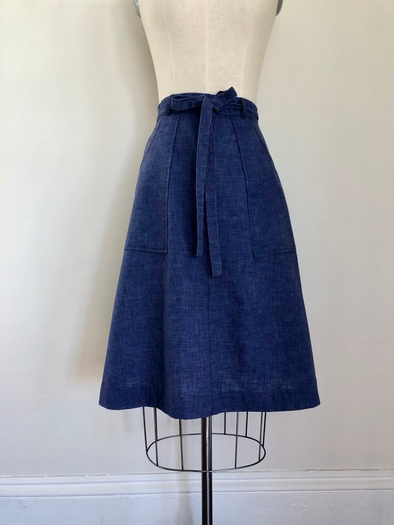 60's Wrap Around Skirt Blue A-Line 2 Pocket 70s Sk