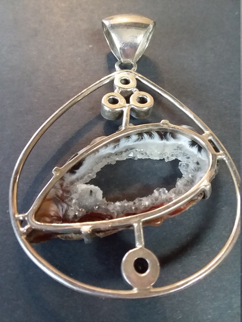 Sterling with smokey topaz and geode pendant