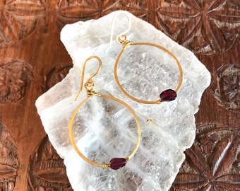 Garnet Brass Large Hoop Earrings - Ready to ship