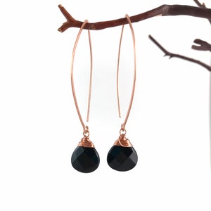 Black Agate Lotus Petal Drop Earrings Made to Order Copper, Sterling Silver or 14K Gold image 1