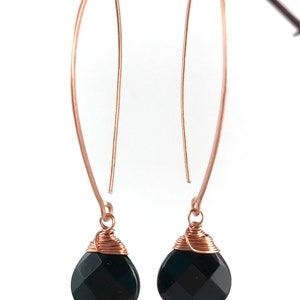 Black Agate Lotus Petal Drop Earrings Made to Order Copper, Sterling Silver or 14K Gold image 3