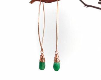 Emerald Jade Lotus Petal Drop Earrings - Made to Order  - Copper, Sterling Silver or 14K Gold