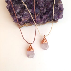 Lavender Amethyst Teardrop Necklace Copper Wire Wrapped Gemstone, Natural Hemp image 4