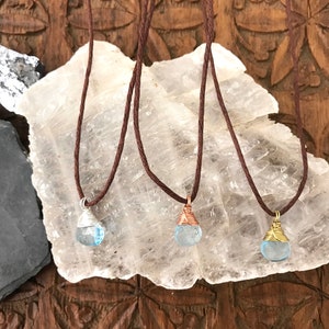 Aquamarine Gemstone Teardrop Necklace Hemp & Wire Wrapped Sterling Silver, Copper, or Brass Metal image 5