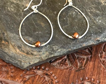 Chocolate Pearl Sterling Silver Large Teardrop Hoop Earrings - Ready to ship