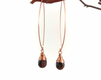 Tigers Eye Lotus Petal Drop Earrings - Made to Order  - Copper, Sterling Silver or 14K Gold