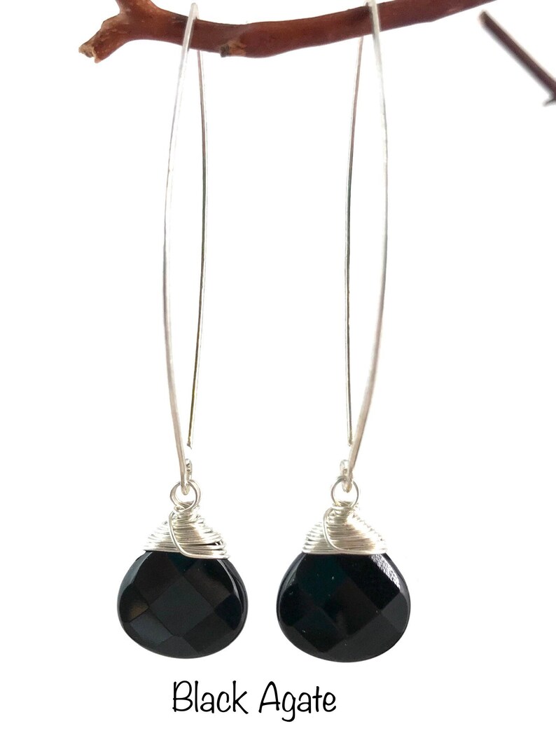 Black Agate Lotus Petal Drop Earrings Made to Order Copper, Sterling Silver or 14K Gold image 6