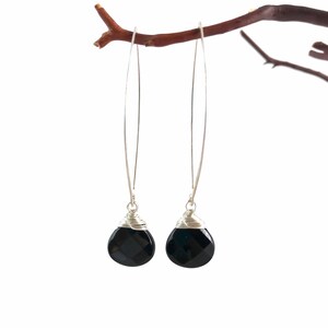 Black Agate Lotus Petal Drop Earrings Made to Order Copper, Sterling Silver or 14K Gold image 4