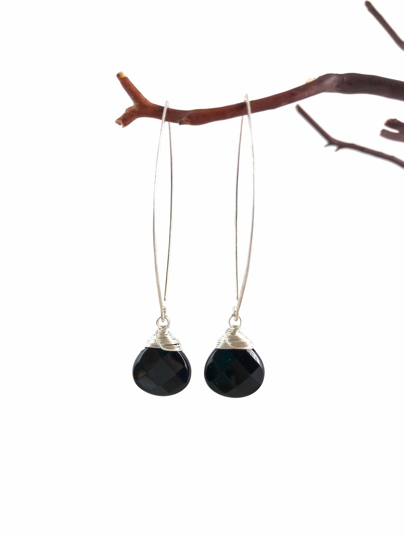 Black Agate Lotus Petal Drop Earrings Made to Order Copper, Sterling Silver or 14K Gold image 4