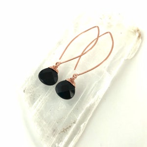 Black Agate Lotus Petal Drop Earrings Made to Order Copper, Sterling Silver or 14K Gold image 2