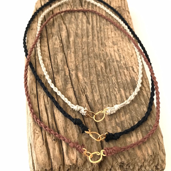 Custom Length Macrame Hemp Necklace Chain with Brass Clasp - Choose your Color - Brown, Black or Natural - Made to Order