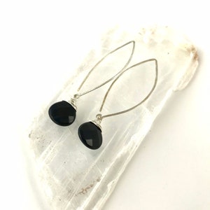 Black Agate Lotus Petal Drop Earrings Made to Order Copper, Sterling Silver or 14K Gold image 5