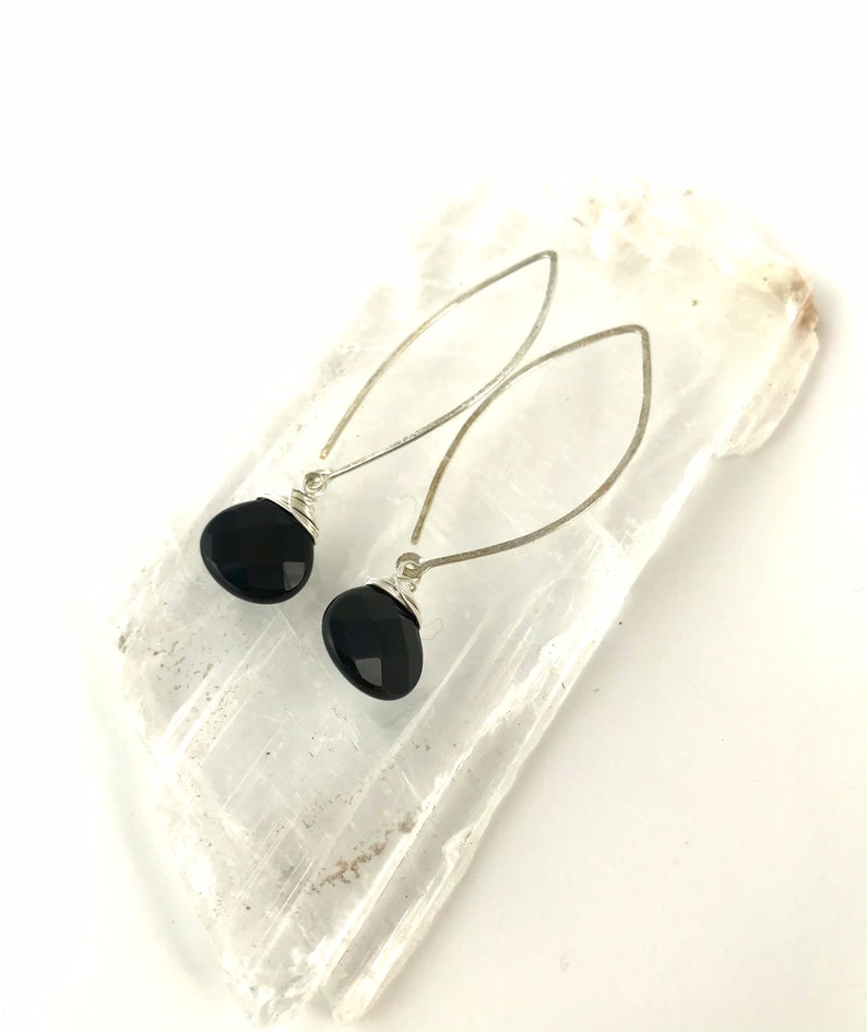 Black Agate Lotus Petal Drop Earrings Made to Order Copper, Sterling Silver or 14K Gold image 5