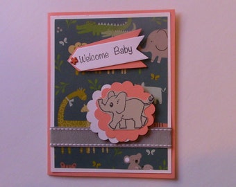 CARD, New Baby Card, Jungle Animals, Handmade