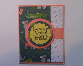 CARD, Birthday, Juvenile, Zoo Animals, Green, Orange