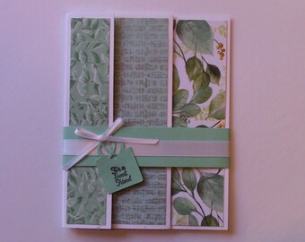CARD, Encouragement, Appreciation, Friend, Teal, Trifold, Teal, Leaves