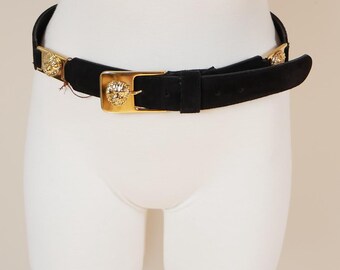 Vintage Suede Leather Waist Belt W/ Gold Lion Medallion  display picture 2