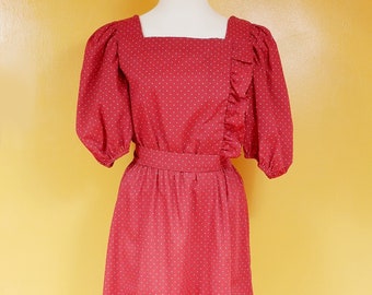 Red Frilled Polka Dot Prairie Dress