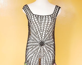 Black Floral Crochet Beach Dress