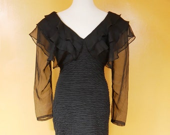 Black Sheer Sleeve Body Con Dress