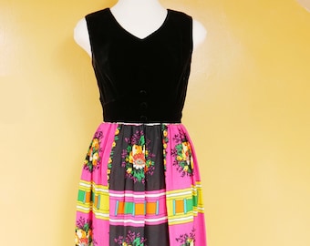 Black Velvet Psychedelic Floral Maxi Dress