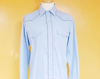 Light Blue Pearl Snap Western Shirt