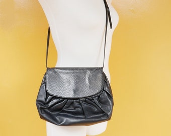 1970's Fendi Black Leather and Snakeskin Crossbody Purse