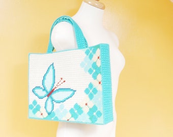 Blue Needlepoint Butterfly Tote Bag