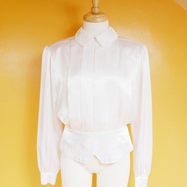 Silky White Pleated Embroidered Crop Blouse