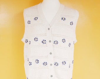 Floral Pattern Oatmeal Cotton Knit Sweater Vest