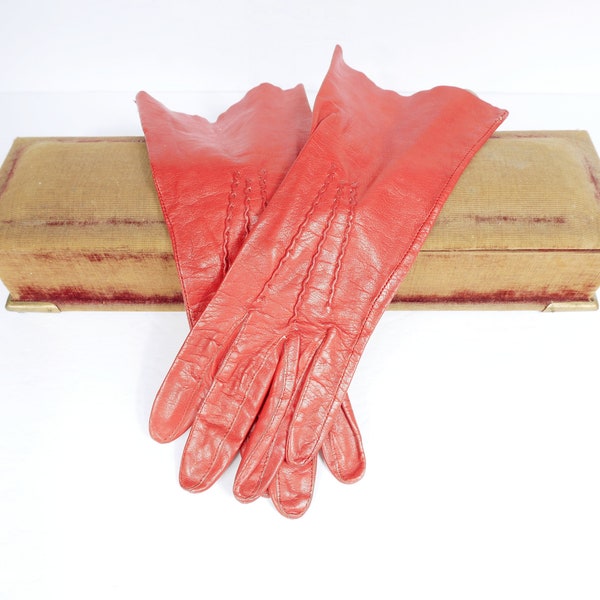 Red Leather Gloves Etsy