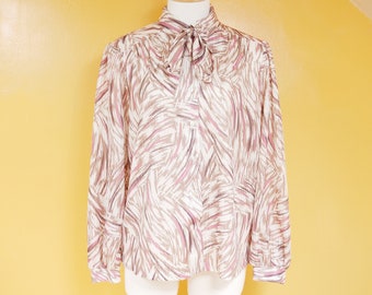 Abstract Stripe Neck Tie Button Down Blouse