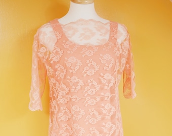 Peach Floral Lace Mod Shift Dress