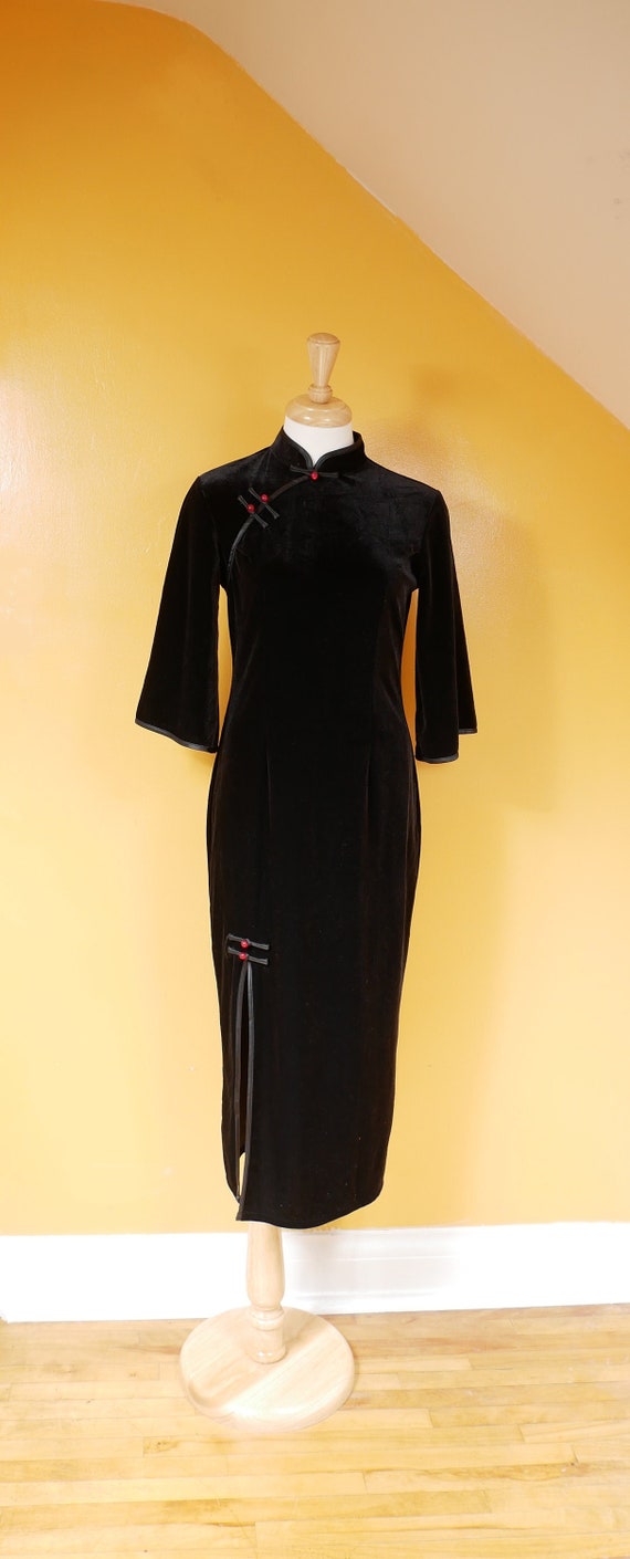 Black Velvet Cheongsam Qipao Dress