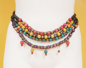 WOODEN BEAD METAL Belt // Vintage 90 display picture 1