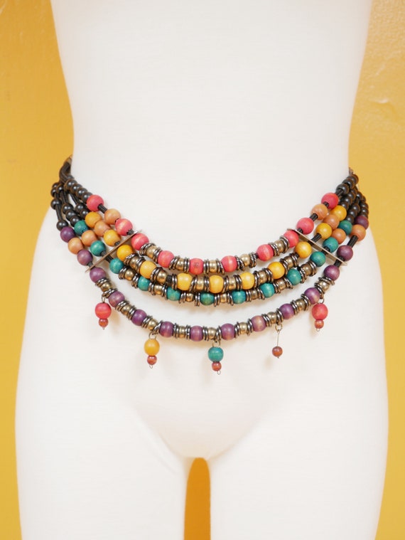 Chunky Wooden Beaded Metal Chain Belt - Etsy display picture 1