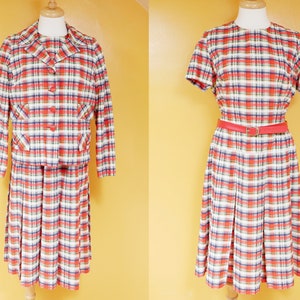 Red Tartan Pleated Day Dress and Blazer Set