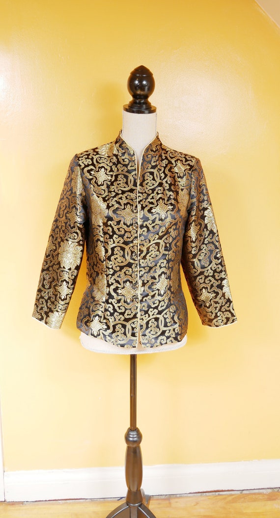 Black and Gold Brocade Chinese Mandarin Collar Jac