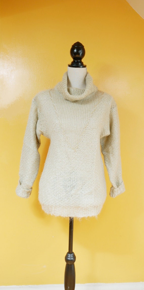 Gauzy Knit Pale Sage Green Turtleneck Sweater - image 2