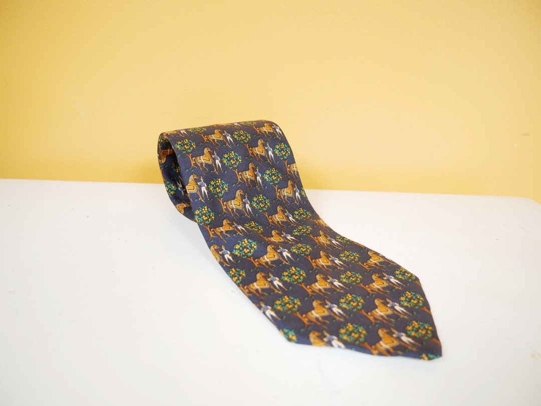 Jockeys and Horses On Blue Ground Country Silk Tie main image 1