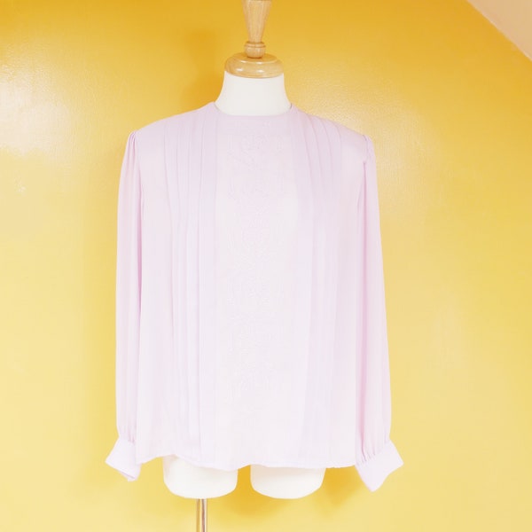 Pale Lilac Pleated Heart Print Blouse