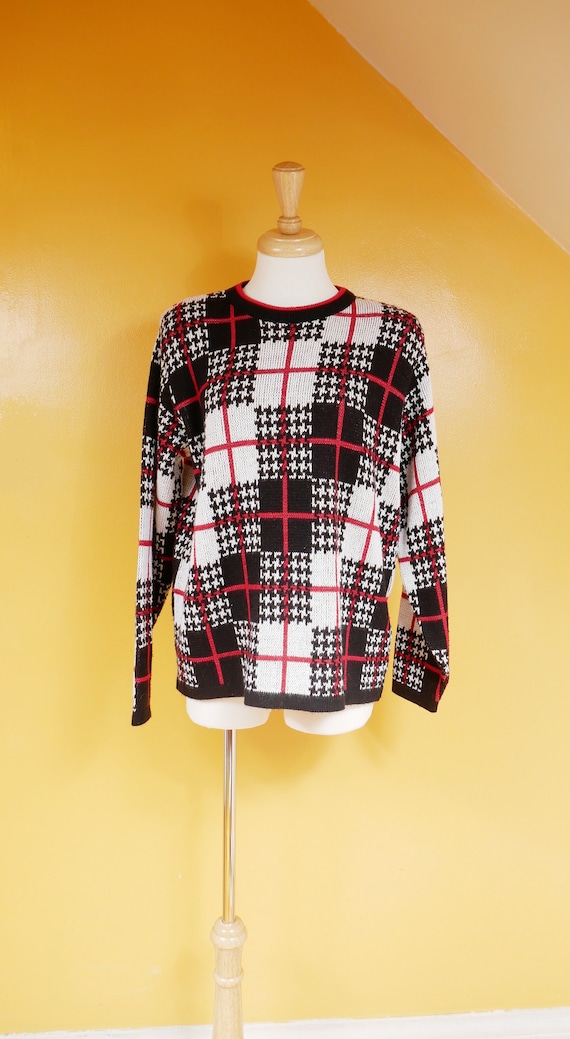 Plaid Houndstooth Knit Sweater