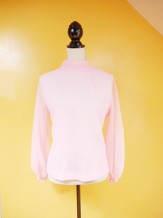 Bubblegum Pink Sheer Sleeve Backwards Blouse - image 1