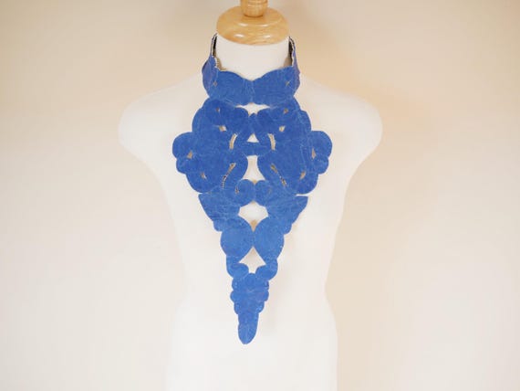 Blue Beaded Sequin Applique Statement Choker Coll… - image 6